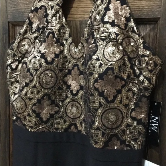 Women’s Formal Dress Size 12 NW Black & Gold Prom Evening Sequined Bodice Gown - Picture 5 of 6